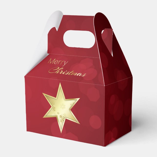Golden Christmas Star Red Bokeh Favour Box (Front Side)