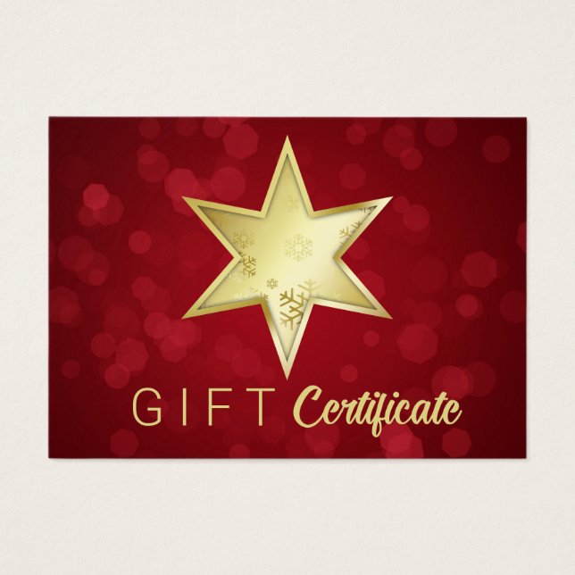 Golden Christmas Star Red Bokeh Gift Card (Front)