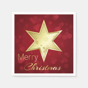 Golden Christmas Star Red Bokeh Napkin
