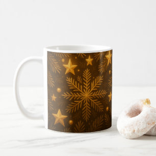 Golden Christmas Star & Snowflake Art Coffee Mug