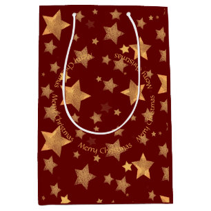 Golden Christmas Stars Classical Elegant Red  Medium Gift Bag