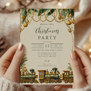 Golden Christmas Train Invitation