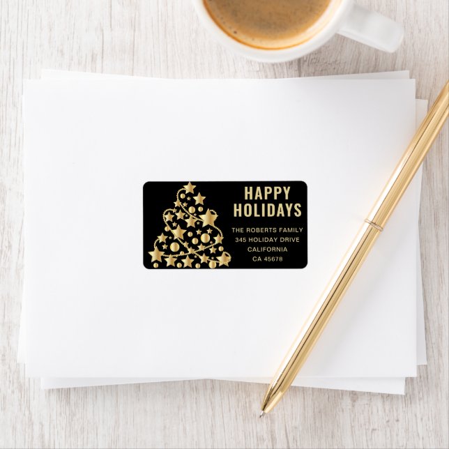  Golden Christmas Tree Address Label  (Insitu)