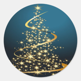 Golden Christmas Tree Classic Round Sticker