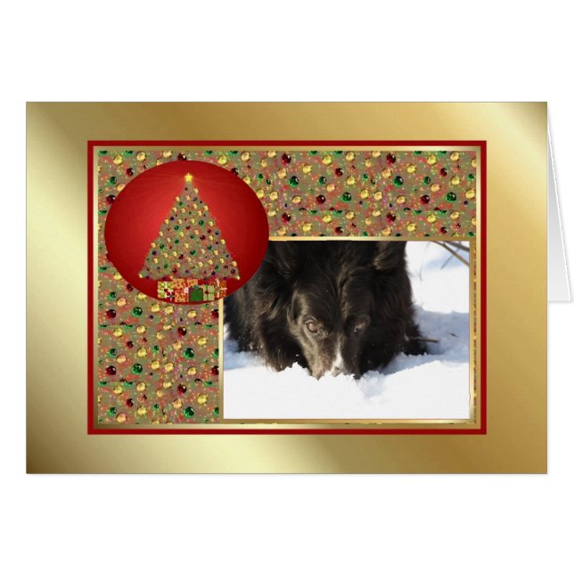 Golden Christmas Tree Custom Photo Card (Front Horizontal)
