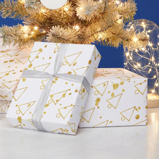 Golden Christmas Tree Geometric Pattern Wrapping Paper (Holidays)