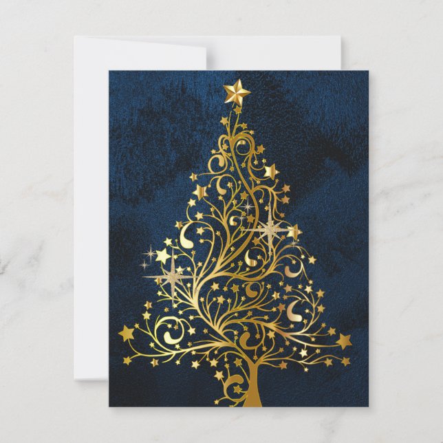 Golden Christmas Tree Holiday Card (Front)