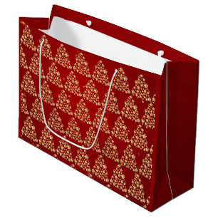 Golden Christmas Tree Holiday Simple Red Large Gift Bag