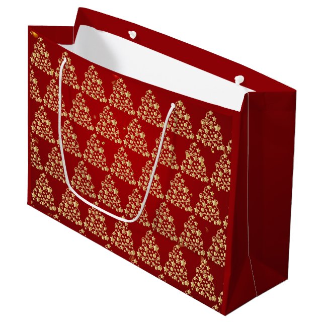 Golden Christmas Tree Holiday Simple Red  Large Gift Bag (Front Angled)