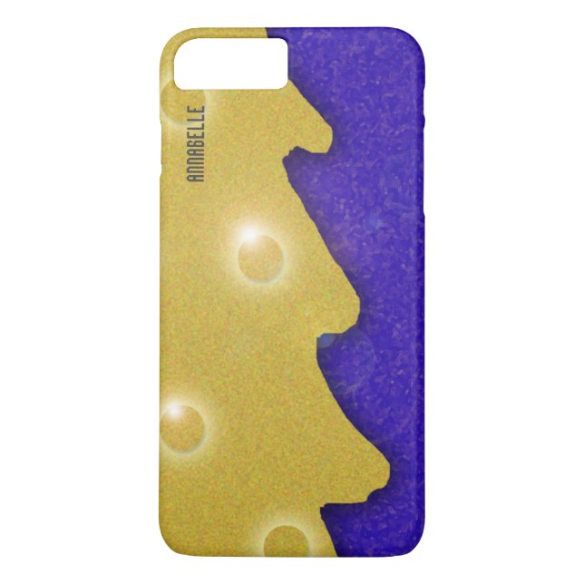 Golden Christmas Tree on Blue with Name Case-Mate iPhone Case (Back)