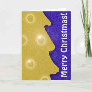 Golden Christmas Tree on Blue with Text Holiday Card