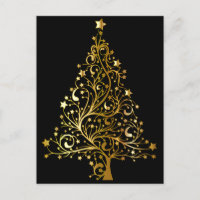 golden christmas tree postcard