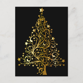 golden christmas tree postcard