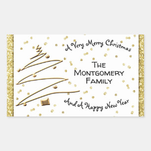 Golden Christmas Tree Rectangular Sticker