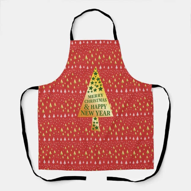 Golden Christmas tree - Red landscape Apron (Front)