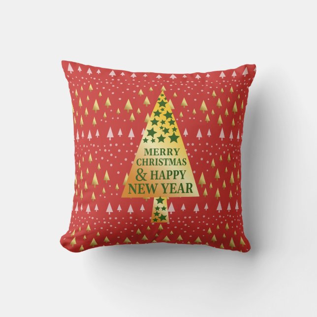 Golden Christmas tree - Red landscape Cushion (Front)