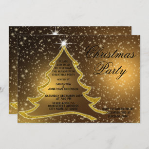 Golden Christmas Tree Sparkle Gold Holidays Party Invitation