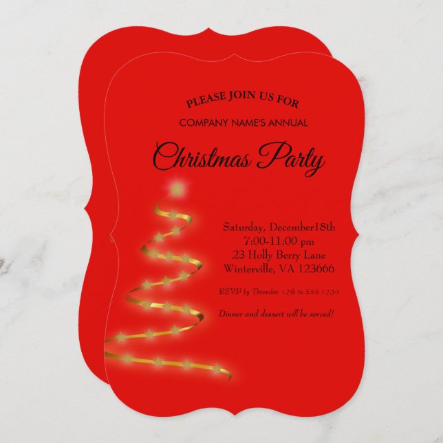 Golden Christmas tree star  Invitation (Front/Back)