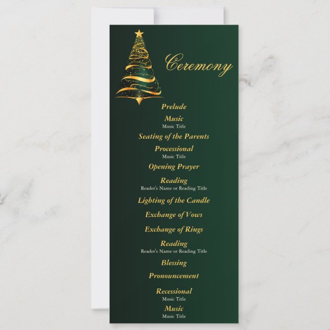 Golden Christmas Tree Wedding Ceremony Program (Back)