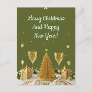 🎄 Golden Christmas Tree Winter Joy ❄️ Postcard