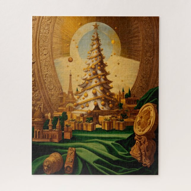 Golden Christmas Tree with Eiffel Tower Jigsaw Puzzle (Vertical)