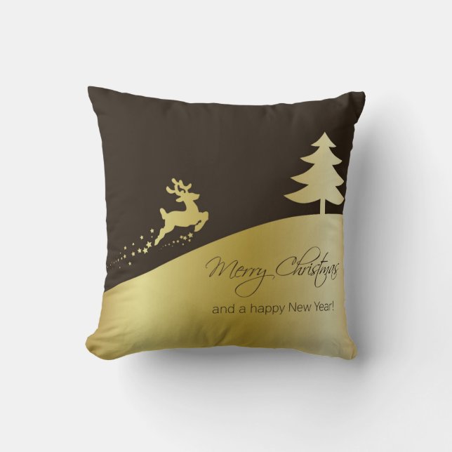 Golden Christmas Tree with Reindeer Cushion (Front)