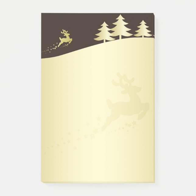 Golden Christmas Tree with Reindeer Post-it Notes (Front)