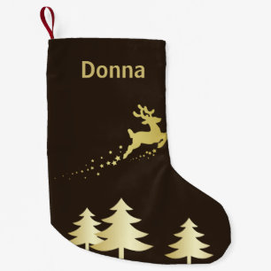 Golden Christmas Tree with Reindeer Small Christmas Stocking