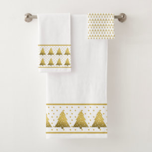 Golden Christmas Trees Bath Towel Set