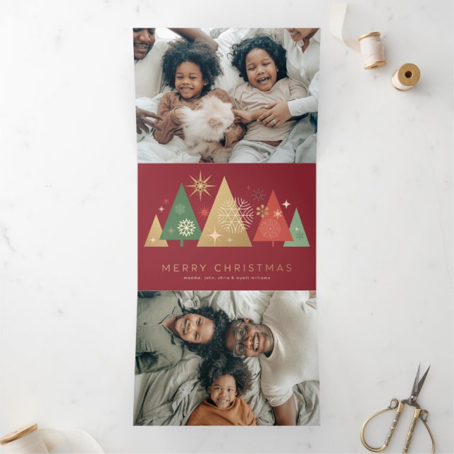 Golden Christmas Trees - Elegant Festive Wishes Tri-Fold Holiday Card (Inside)