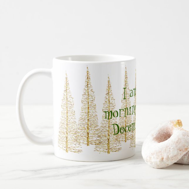 Golden Christmas Trees Morning Person Mug (With Donut)