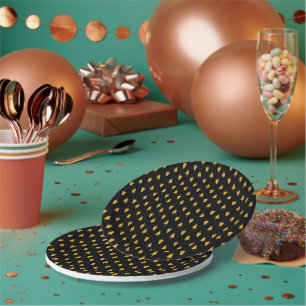 Golden Christmas Trees on Black Background Paper Plate