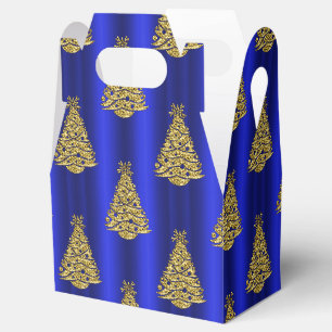 Golden Christmas Trees on Blue Favour Box