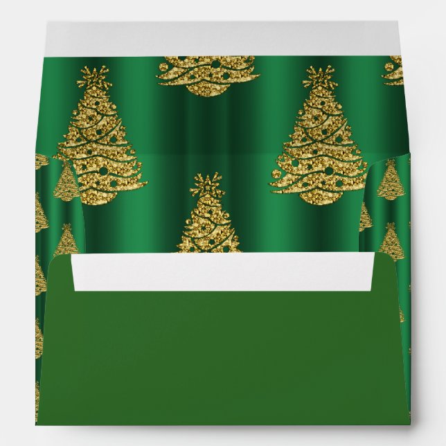 Golden Christmas Trees on Green Envelope (Back (Bottom))