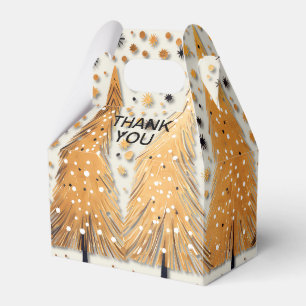 Golden Christmas Trees Shiny Snowflakes Holidays Favour Box