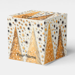 Golden Christmas Trees Shiny Snowflakes Holidays Favour Box