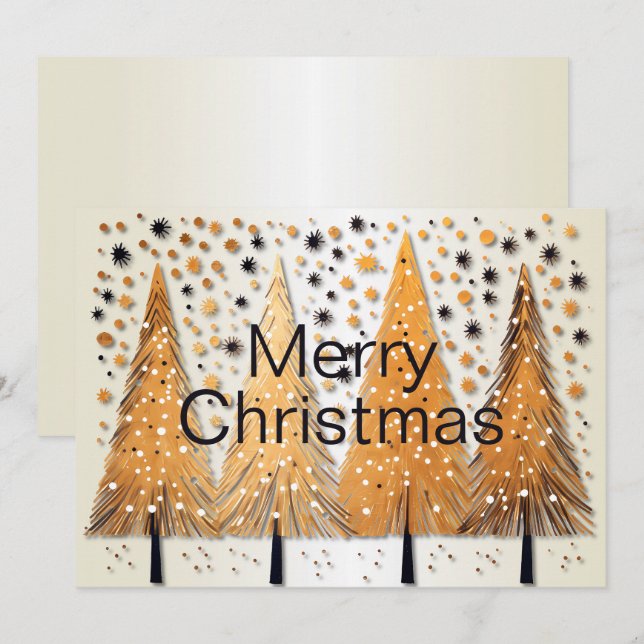 Golden Christmas Trees Shiny Snowflakes Holidays Holiday Card (Front/Back)