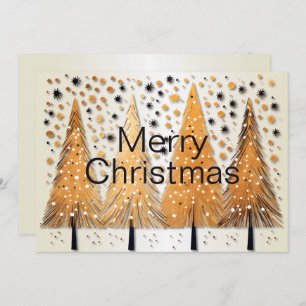 Golden Christmas Trees Shiny Snowflakes Holidays Holiday Card