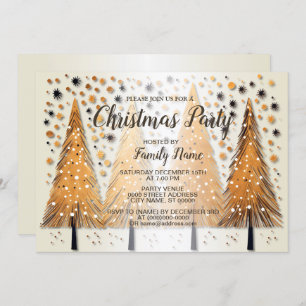 Golden Christmas Trees Shiny Snowflakes Holidays Invitation