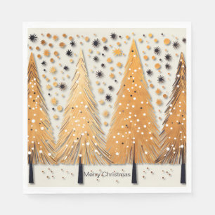 Golden Christmas Trees Shiny Snowflakes Holidays Napkin