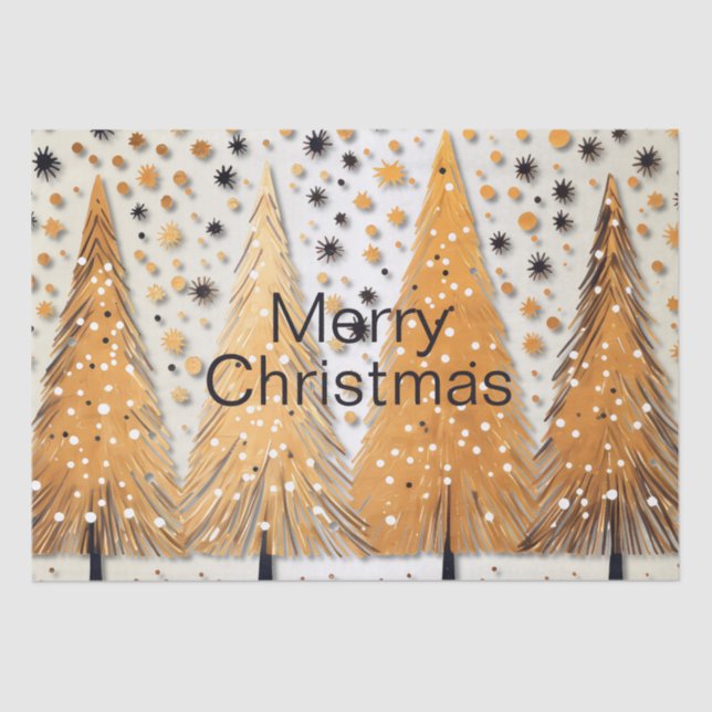 Golden Christmas Trees Shiny Snowflakes Holidays Tissue Paper (Front)