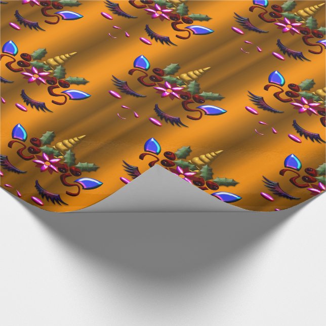 Golden Christmas Unicorn Wrapping Paper (Corner)