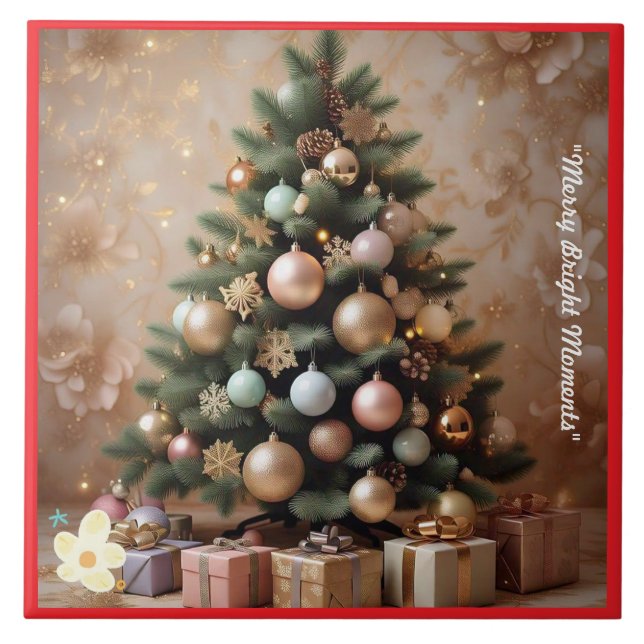 "Golden Christmas Wishes" Ceramic Tile (Front)
