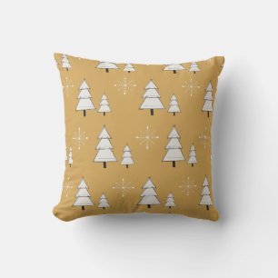 Golden Christmas with pines and snowflakes Cushion