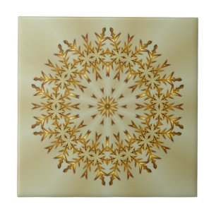 Golden Christmas Wreath Ceramic Tile