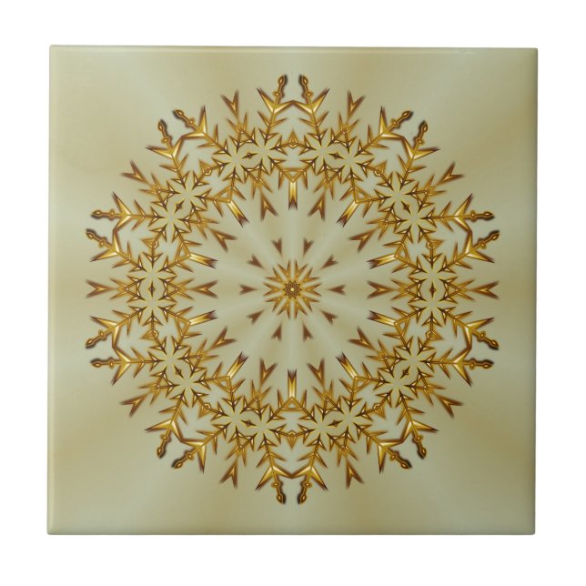 Golden Christmas Wreath Ceramic Tile (Front)