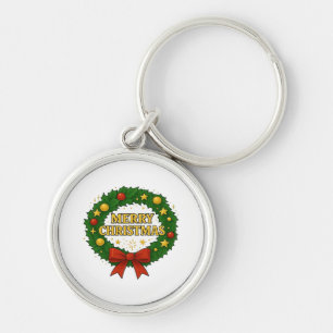 Golden Christmas Wreath – Festive Red Green Gold H Key Ring