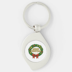 Golden Christmas Wreath – Festive Red Green Gold H Key Ring