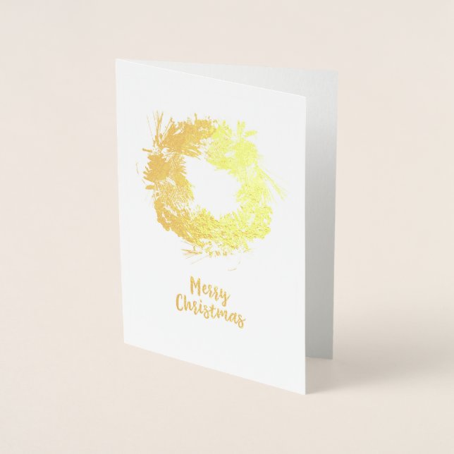 Golden Christmas Wreath Merry Christmas Foil Card (Front)