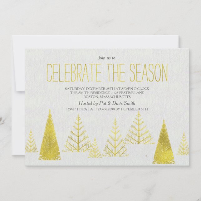 Golden ChristmasTrees - Christmas Party Invitation (Front)